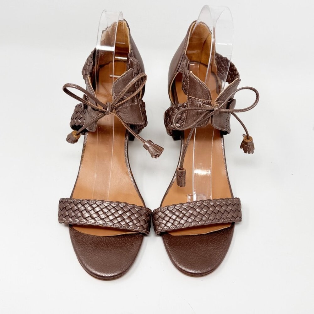Sundance Womens Bronze Metallic Leather Braided Tie Heel Sandal Size 9.5 US 41